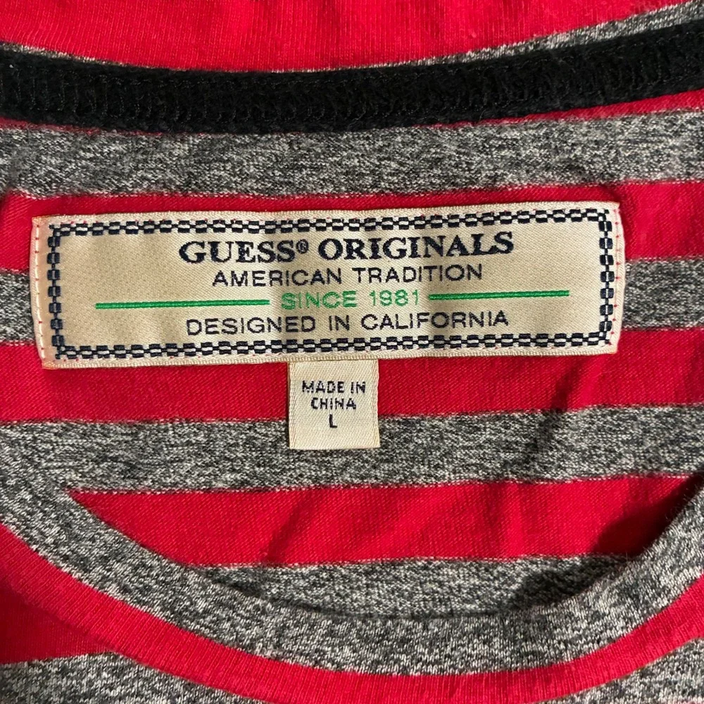 Guess Originals Mens‎ Red Gray Stripe Logo T Shirt Size L - Picture 6 of 6